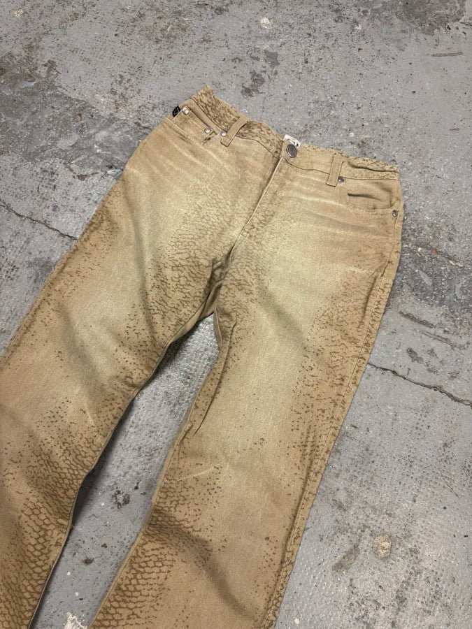 1990s Cavalli Snake Faded Effect Beige Pants jDEEUmz 2