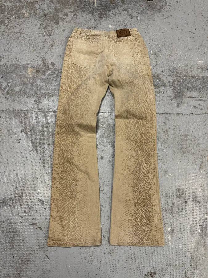 1990s Cavalli Snake Faded Effect Beige Pants jDEEUmz 3