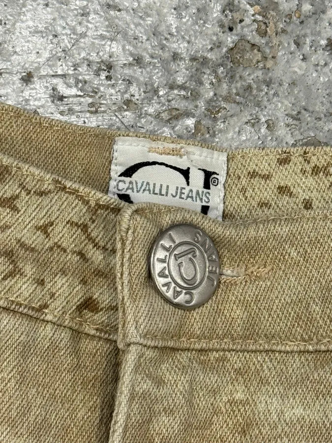 1990s Cavalli Snake Faded Effect Beige Pants jDEEUmz 5