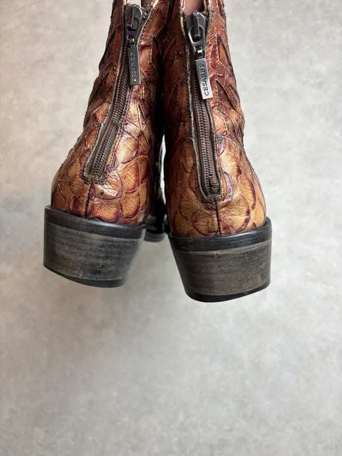 1990s Cesare Paciotti 4US Brown Leather Python Embossed Boots PocevDG 6