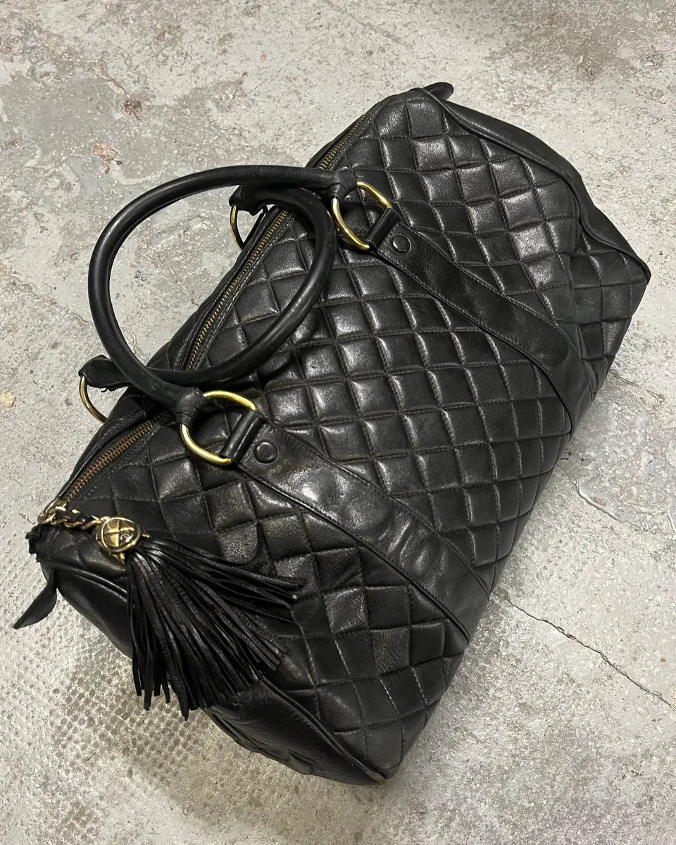 1990s Chanel Black Leather Bowling Quilted Handle Bag (OS) sXiBpfH 0