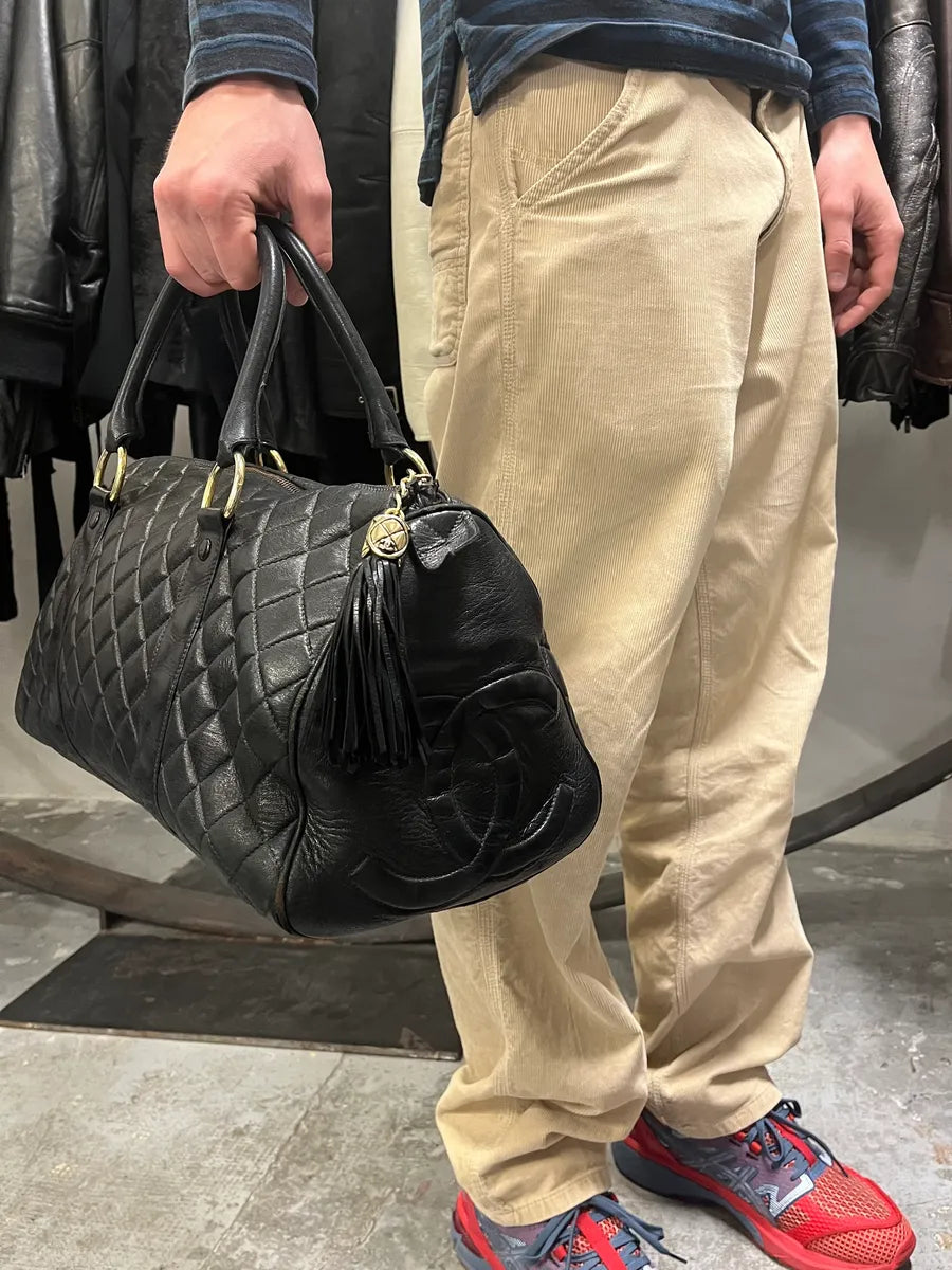 1990s Chanel Black Leather Bowling Quilted Handle Bag (OS) sXiBpfH 2