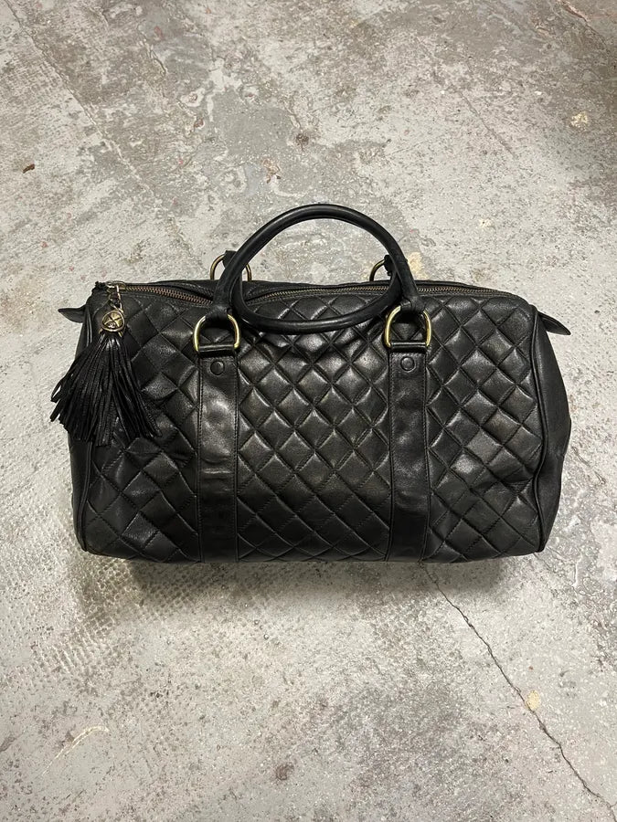 1990s Chanel Black Leather Bowling Quilted Handle Bag (OS) sXiBpfH 3