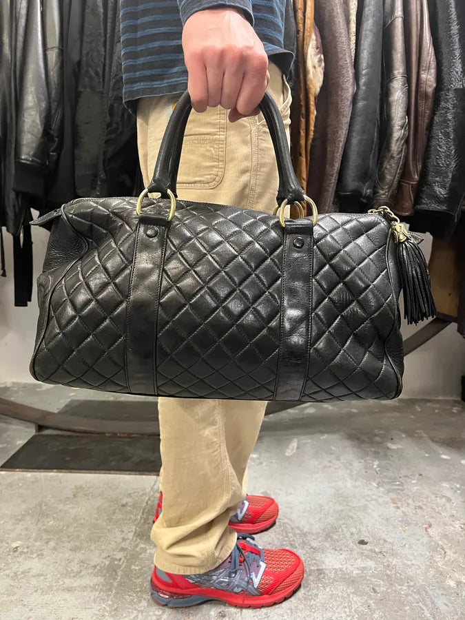 1990s Chanel Black Leather Bowling Quilted Handle Bag (OS) sXiBpfH 4