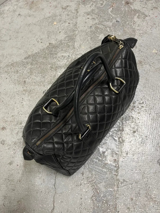 1990s Chanel Black Leather Bowling Quilted Handle Bag (OS) sXiBpfH 6