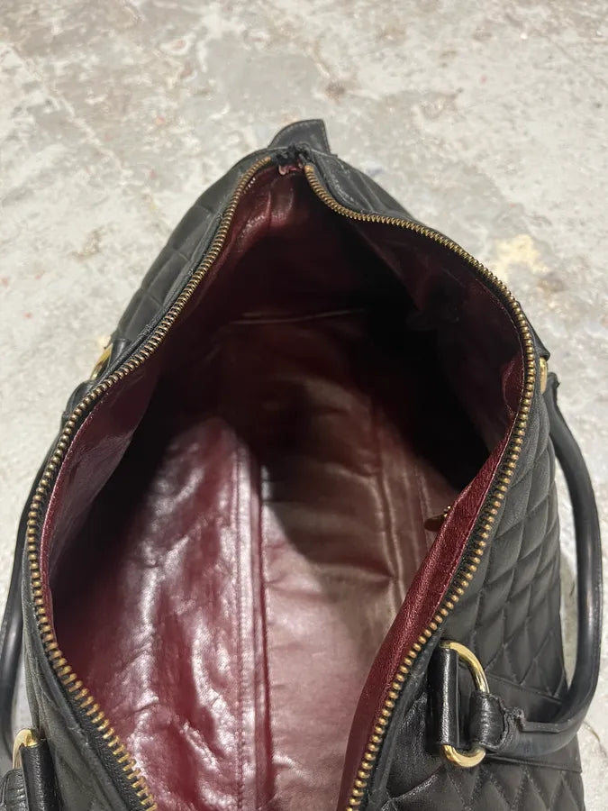 1990s Chanel Black Leather Bowling Quilted Handle Bag (OS) sXiBpfH 9