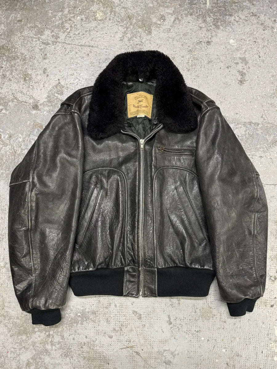 1990s Chevignon Black Leather M1 Bomber Jacket (L) dIdIqSZ 0