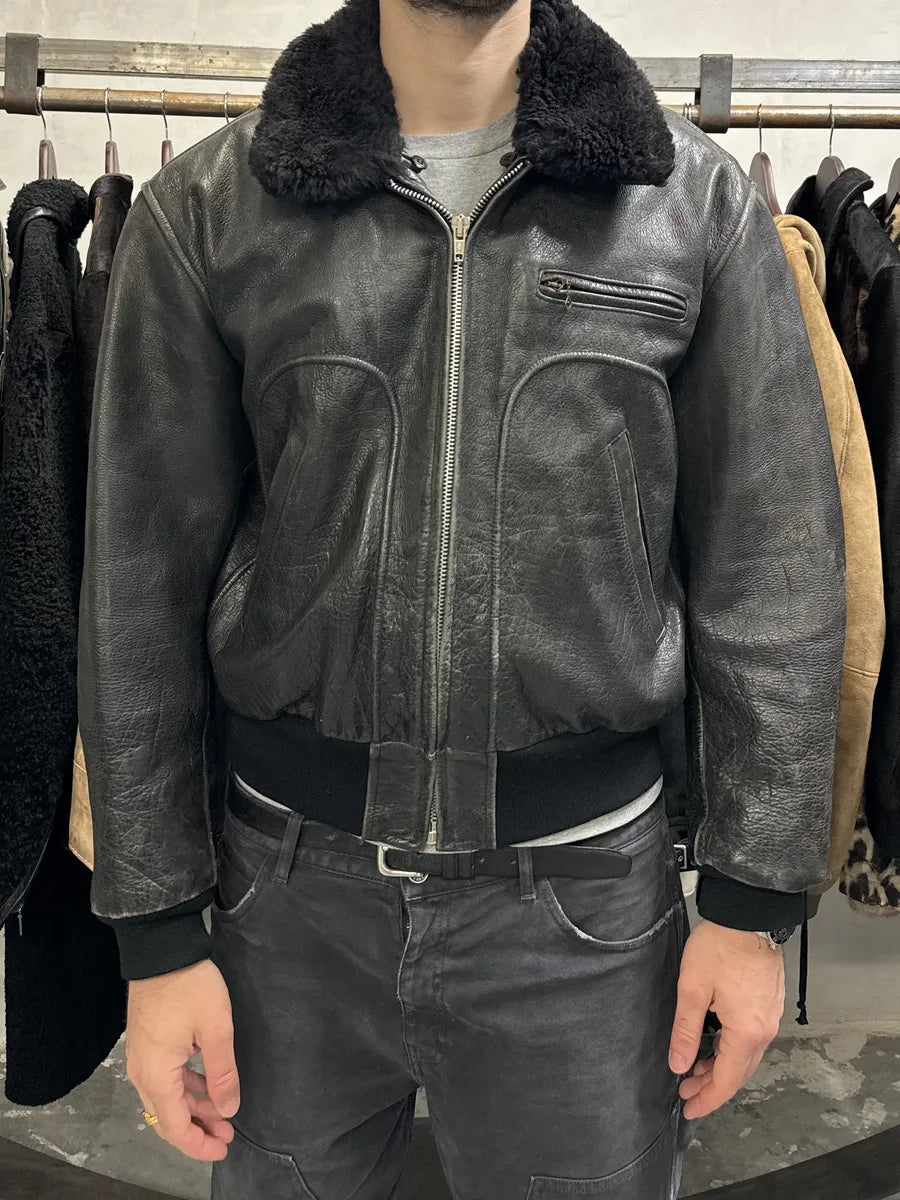 1990s Chevignon Black Leather M1 Bomber Jacket (L) dIdIqSZ 1