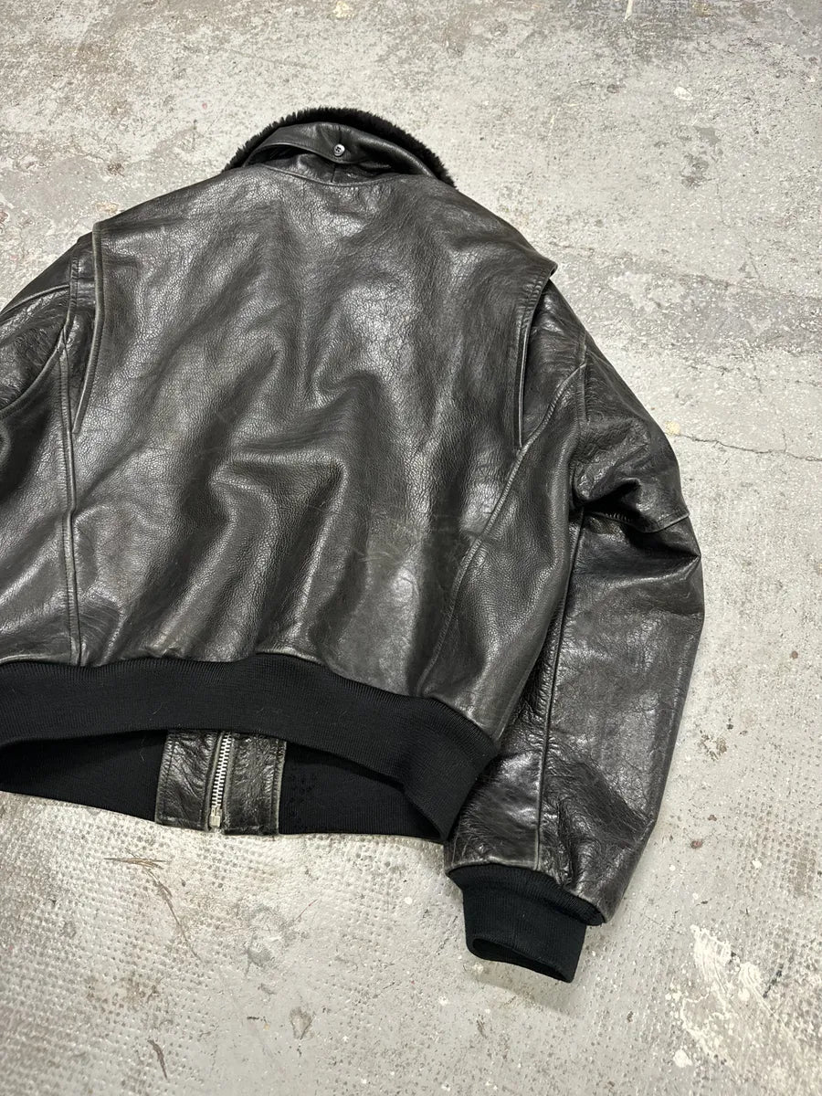 1990s Chevignon Black Leather M1 Bomber Jacket (L) dIdIqSZ 11