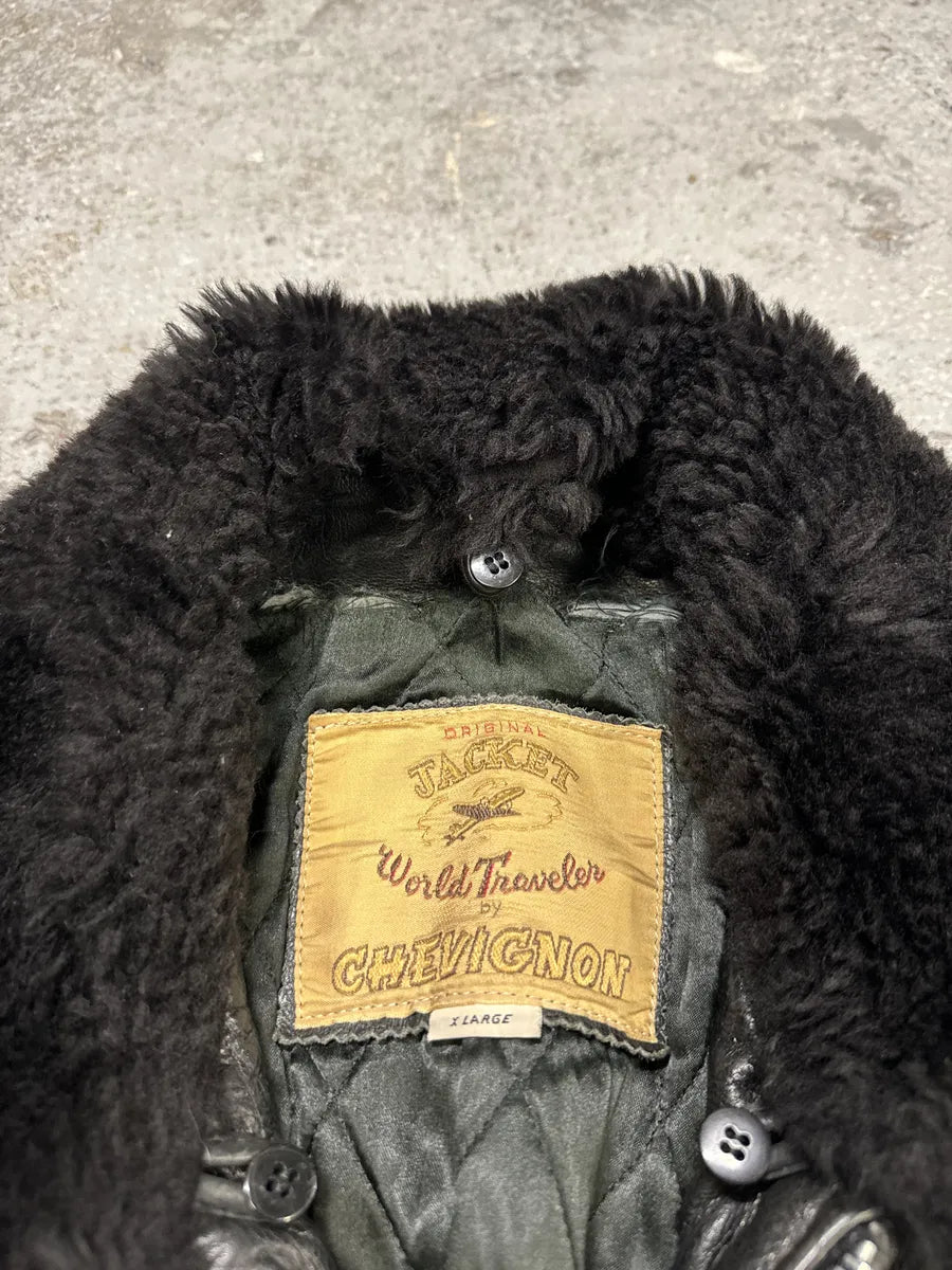 1990s Chevignon Black Leather M1 Bomber Jacket (L) dIdIqSZ 12