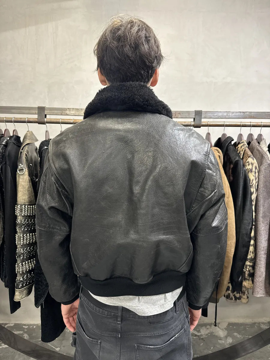1990s Chevignon Black Leather M1 Bomber Jacket (L) dIdIqSZ 2