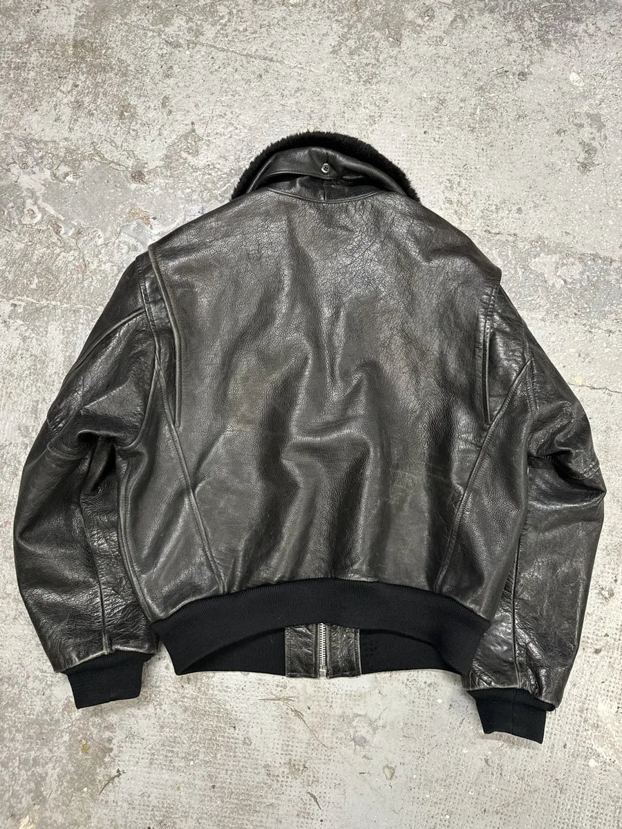 1990s Chevignon Black Leather M1 Bomber Jacket (L) dIdIqSZ 3