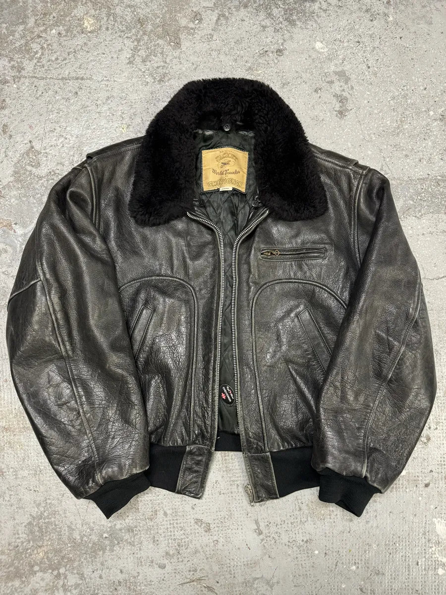 1990s Chevignon Black Leather M1 Bomber Jacket (L) dIdIqSZ 4