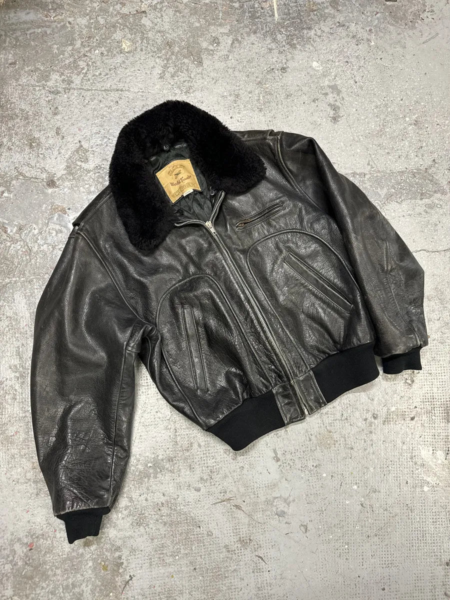 1990s Chevignon Black Leather M1 Bomber Jacket (L) dIdIqSZ 5