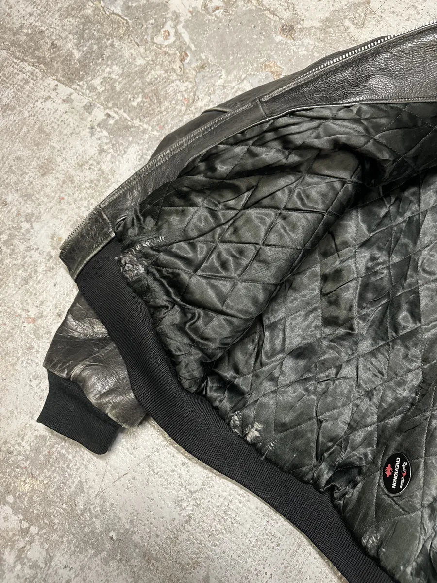 1990s Chevignon Black Leather M1 Bomber Jacket (L) dIdIqSZ 8