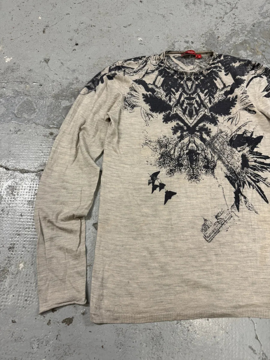 1990s Christian Lacroix Beige Flowers Collar Sweater jLcgMfL 9