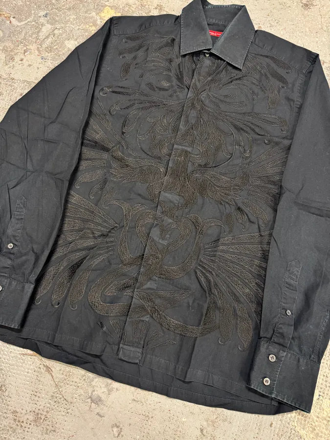 1990s Christian Lacroix Black Royal Embroidered Shirt cfZecDy 4