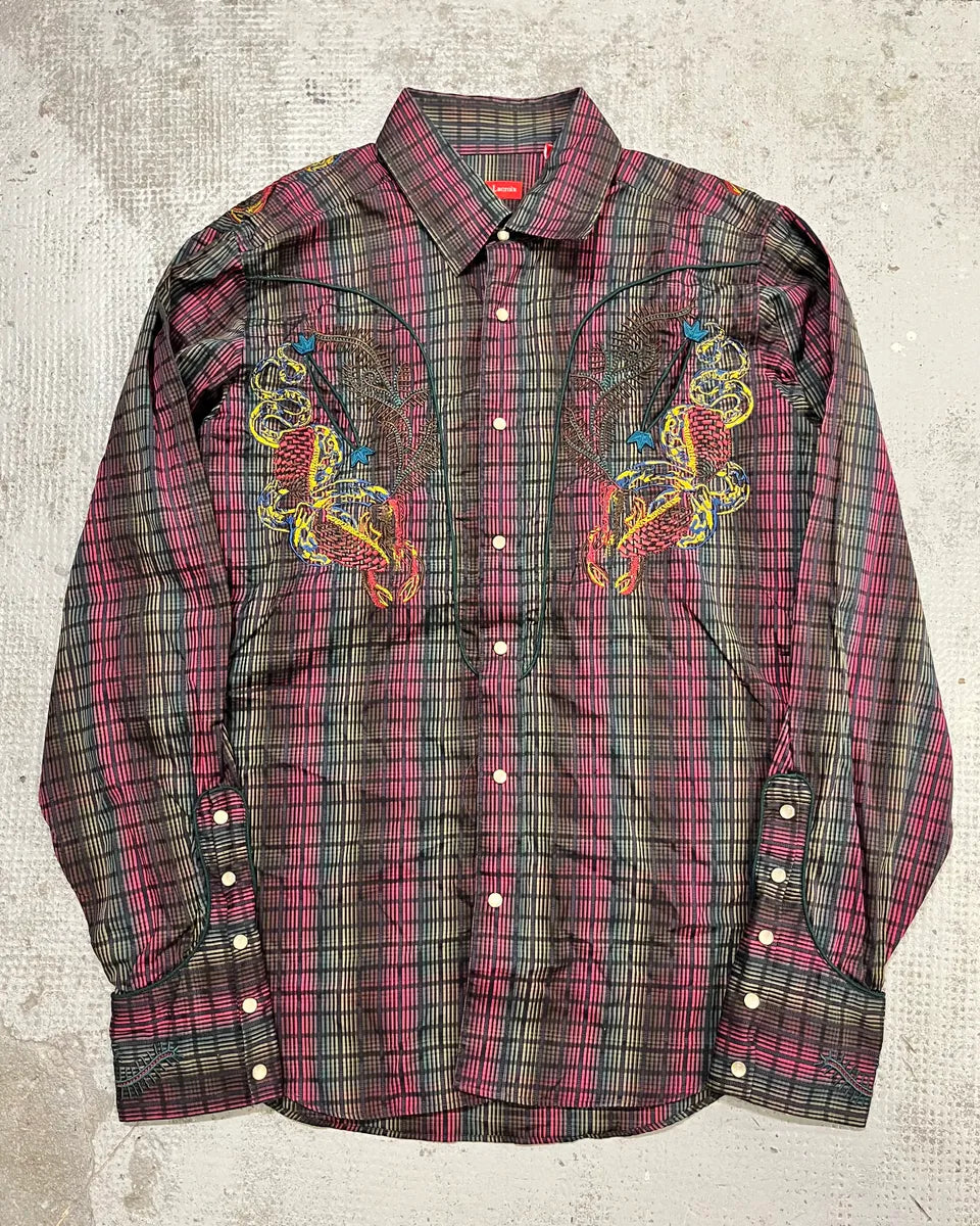 1990s Christian Lacroix Burgundy Cotton Embroidered Dragon Shirt PKEGvVr 0