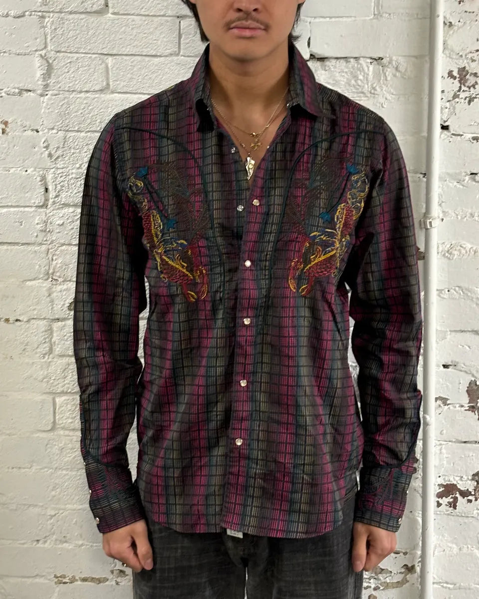 1990s Christian Lacroix Burgundy Cotton Embroidered Dragon Shirt PKEGvVr 1