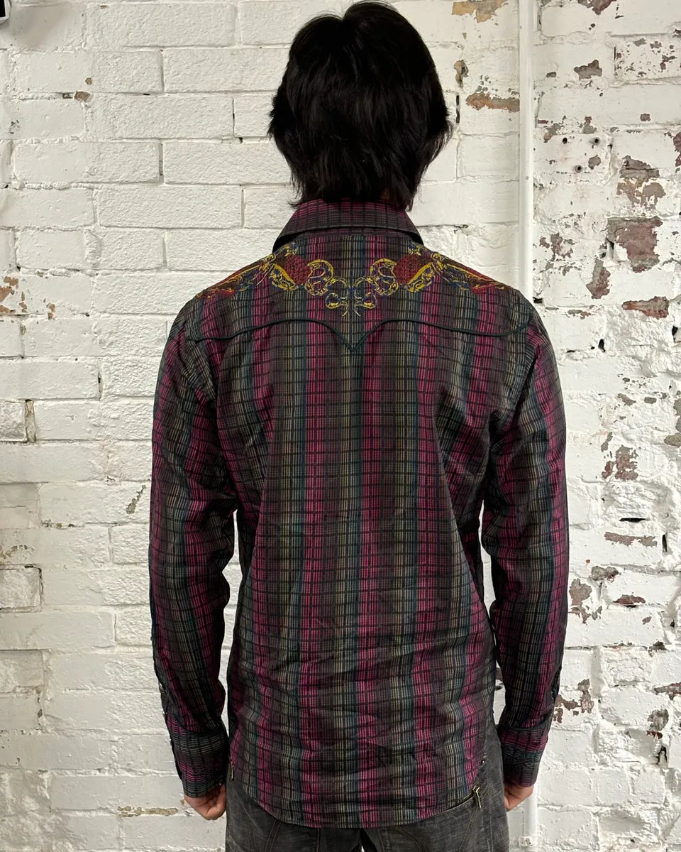 1990s Christian Lacroix Burgundy Cotton Embroidered Dragon Shirt PKEGvVr 2