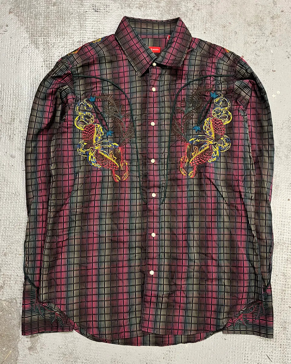 1990s Christian Lacroix Burgundy Cotton Embroidered Dragon Shirt PKEGvVr 3
