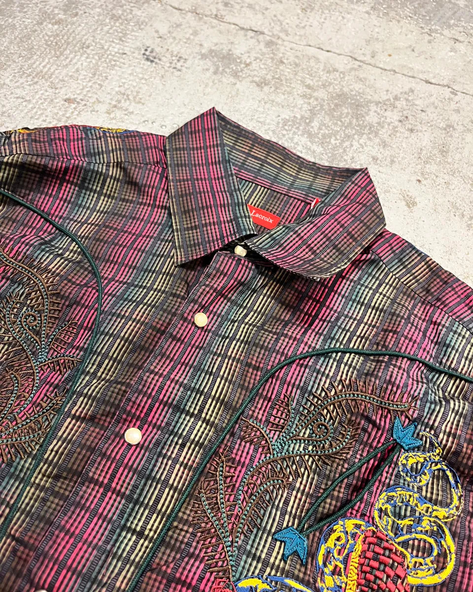 1990s Christian Lacroix Burgundy Cotton Embroidered Dragon Shirt PKEGvVr 4