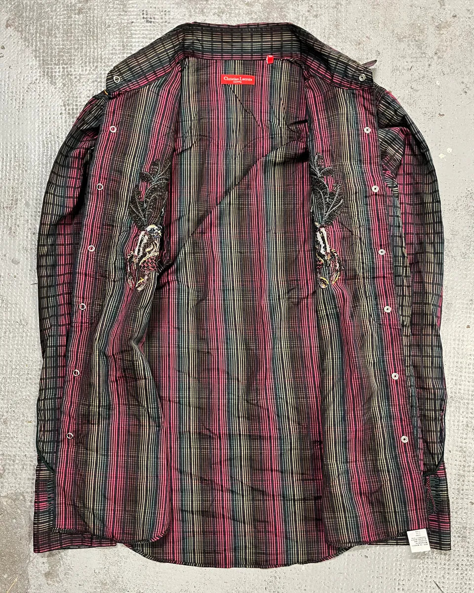 1990s Christian Lacroix Burgundy Cotton Embroidered Dragon Shirt PKEGvVr 8