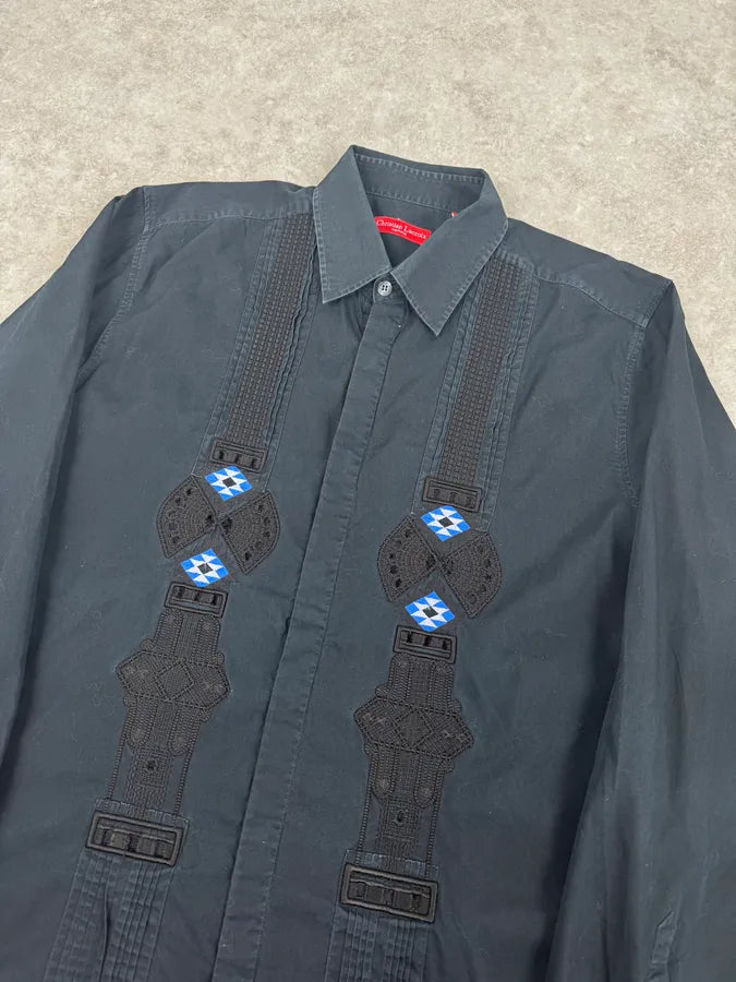 1990s Christian Lacroix Navy Persian Embroidery Shirt pJtiWDP 4