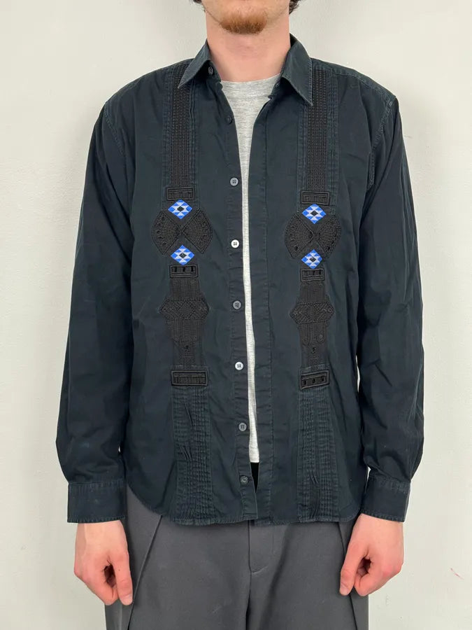 1990s Christian Lacroix Navy Persian Embroidery Shirt pJtiWDP 1