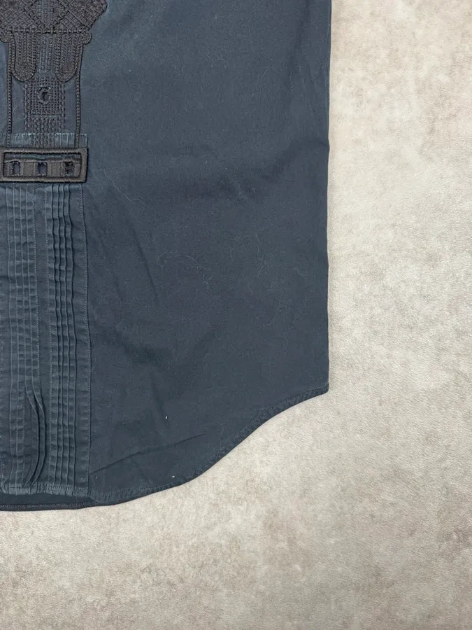 1990s Christian Lacroix Navy Persian Embroidery Shirt pJtiWDP 8