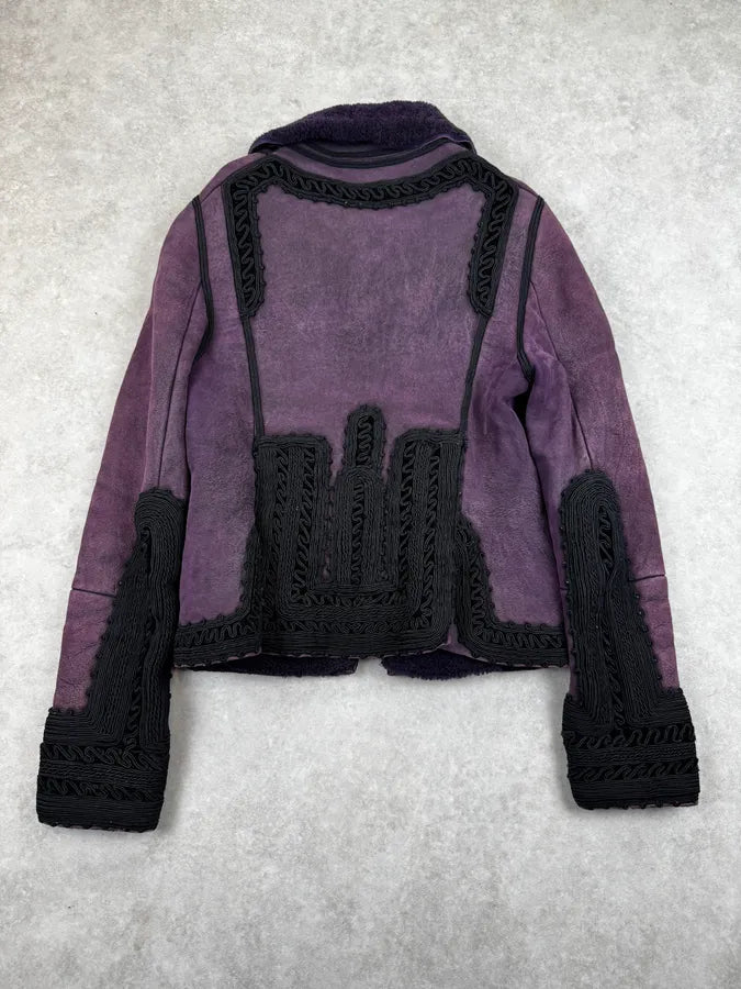 1990s Christian Lacroix Purple Shearling Embroidered Officer Jacket ktaslIX 1