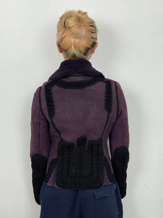 1990s Christian Lacroix Purple Shearling Embroidered Officer Jacket ktaslIX 3
