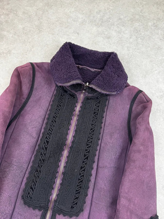 1990s Christian Lacroix Purple Shearling Embroidered Officer Jacket ktaslIX 4