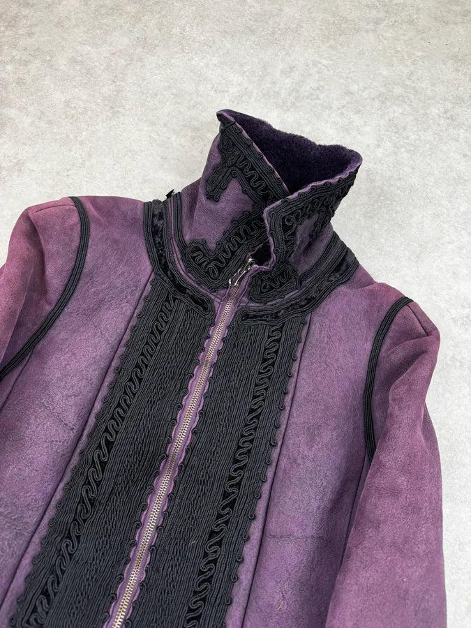 1990s Christian Lacroix Purple Shearling Embroidered Officer Jacket ktaslIX 5
