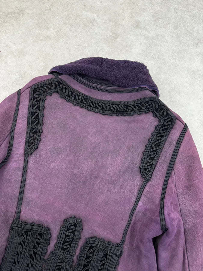 1990s Christian Lacroix Purple Shearling Embroidered Officer Jacket ktaslIX 6