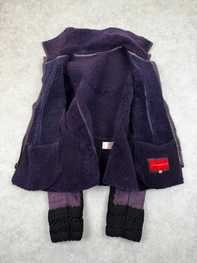 1990s Christian Lacroix Purple Shearling Embroidered Officer Jacket ktaslIX 7