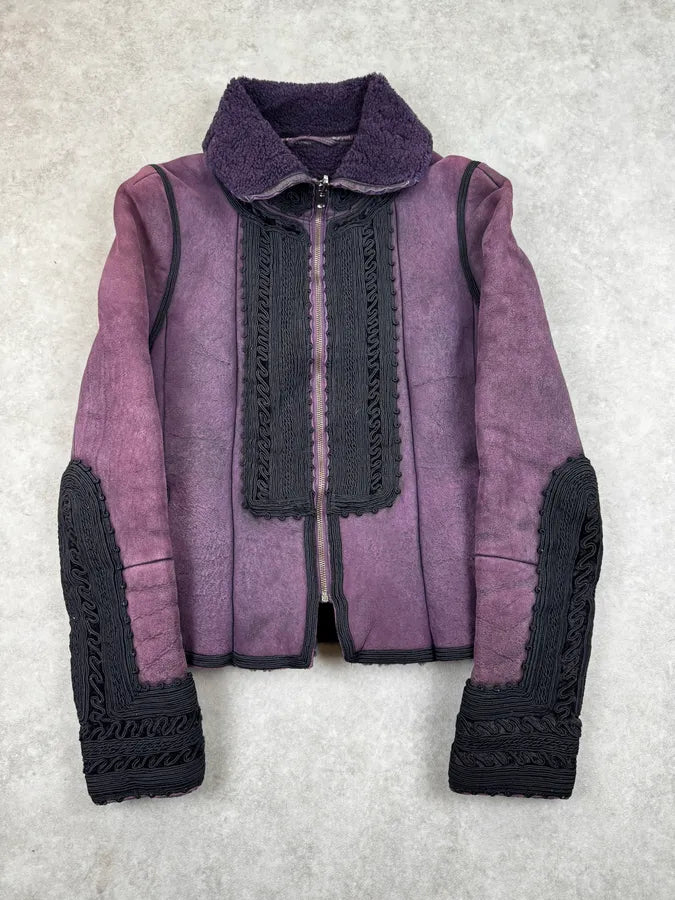 1990s Christian Lacroix Purple Shearling Embroidered Officer Jacket ktaslIX 0