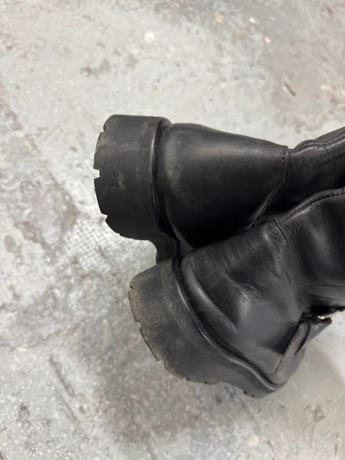 1990s Claude Montana Avant-Garde Zip Biker Black Leather Boots (42eu/us8.5) 3