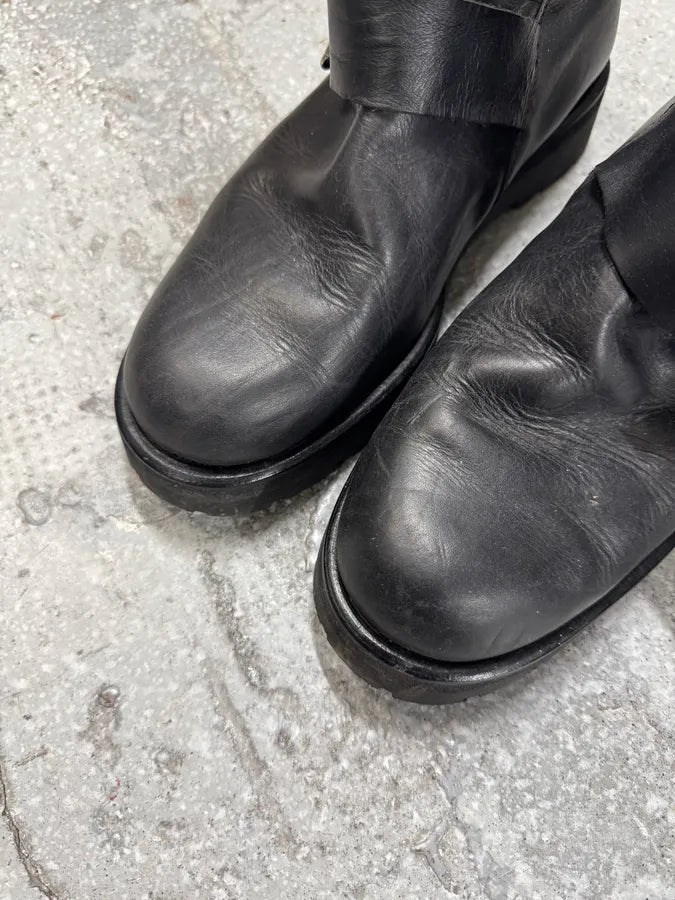 1990s Claude Montana Avant-Garde Zip Biker Black Leather Boots (42eu/us8.5) 4