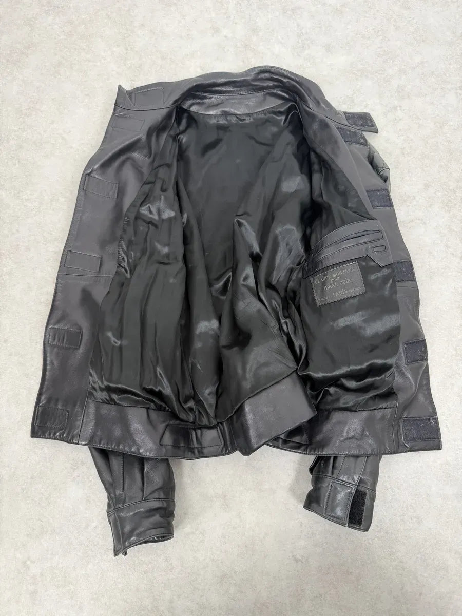 1990s Claude Montana Black Padded Biker Leather Jacket oAYwgQP 2