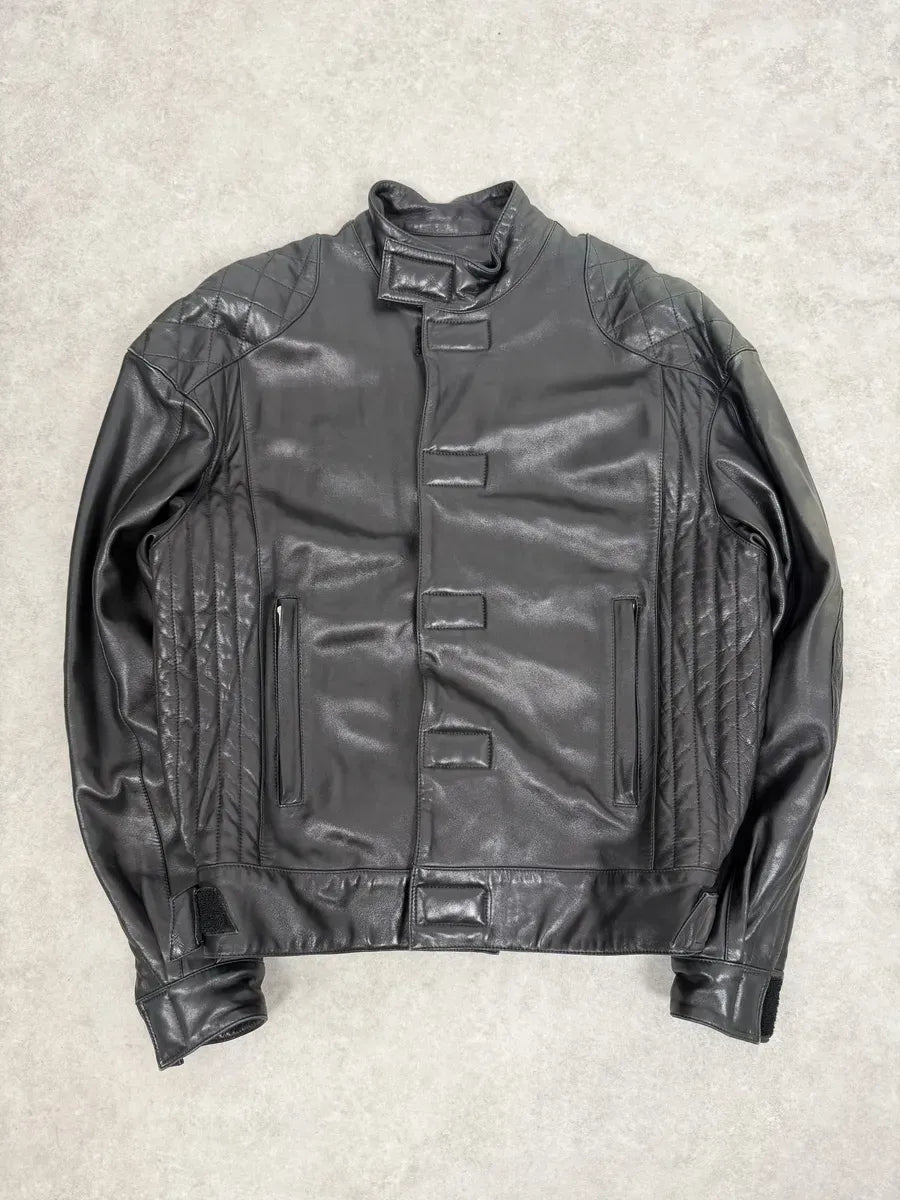 1990s Claude Montana Black Padded Biker Leather Jacket oAYwgQP 3
