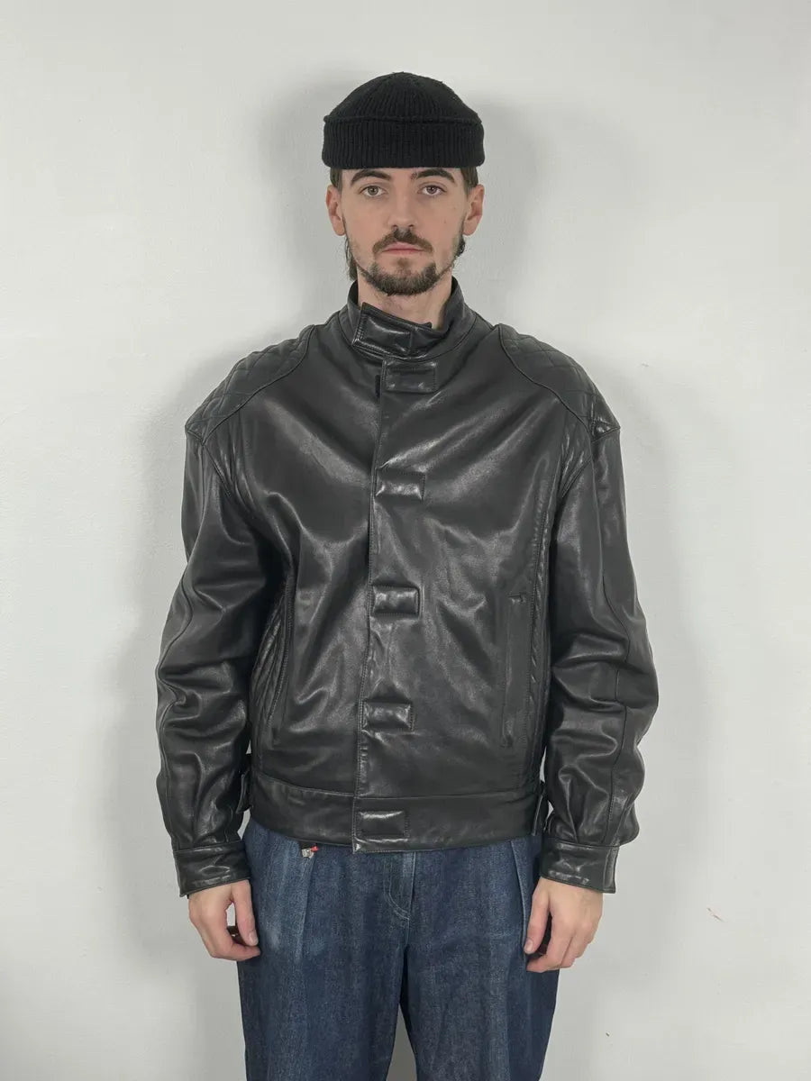 1990s Claude Montana Black Padded Biker Leather Jacket oAYwgQP 4