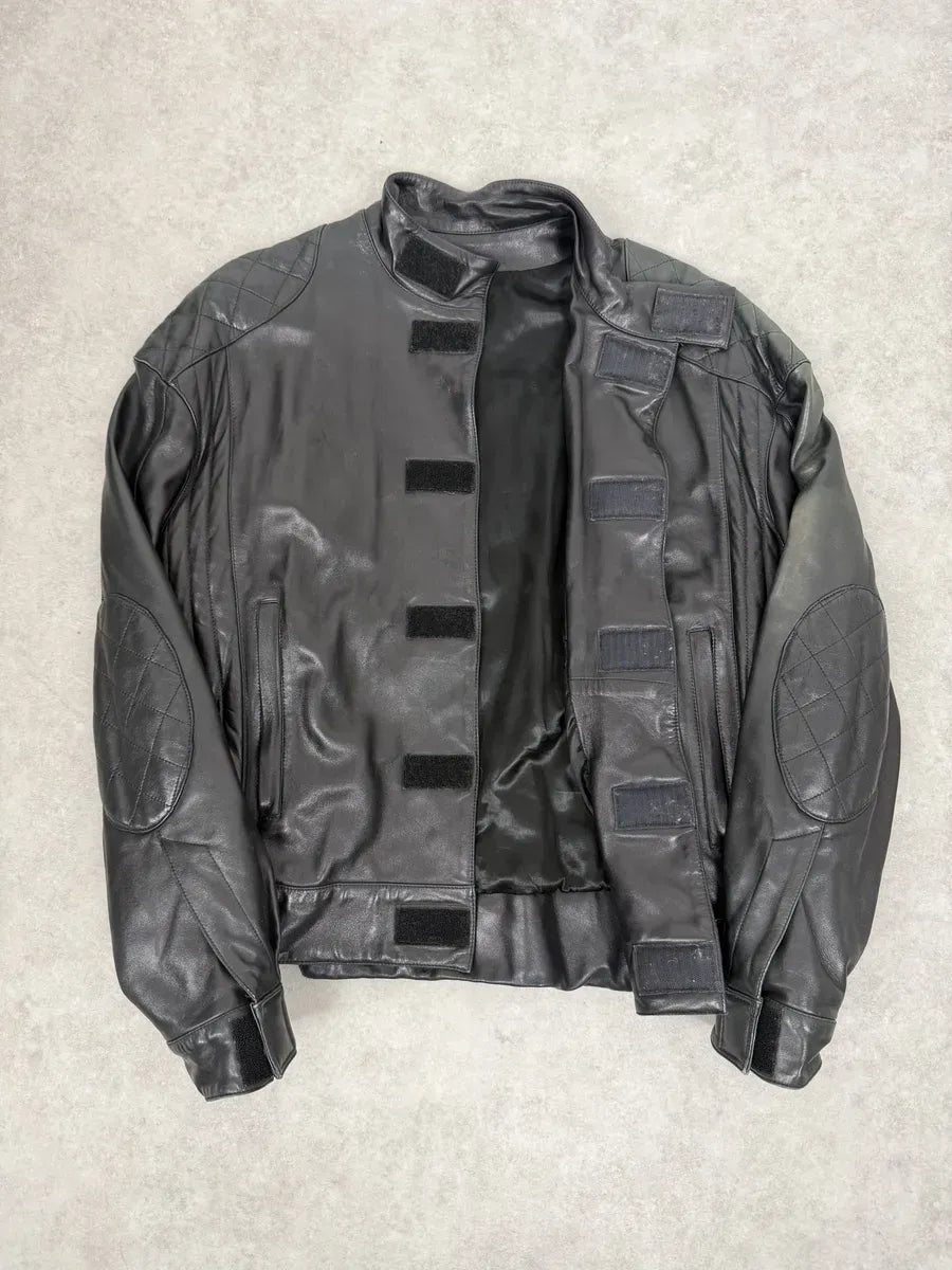1990s Claude Montana Black Padded Biker Leather Jacket oAYwgQP 6
