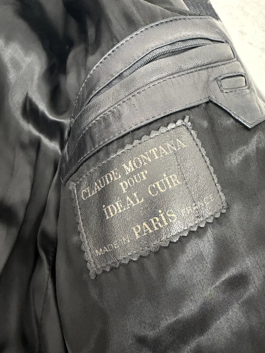 1990s Claude Montana Black Padded Biker Leather Jacket oAYwgQP 10