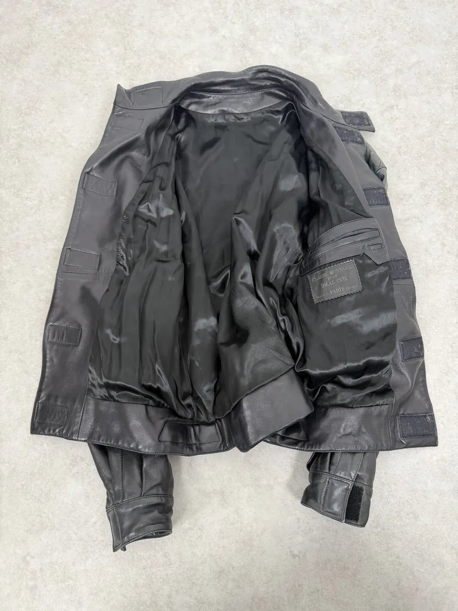 1990s Claude Montana Black Padded Biker Leather Jacket oAYwgQP 2