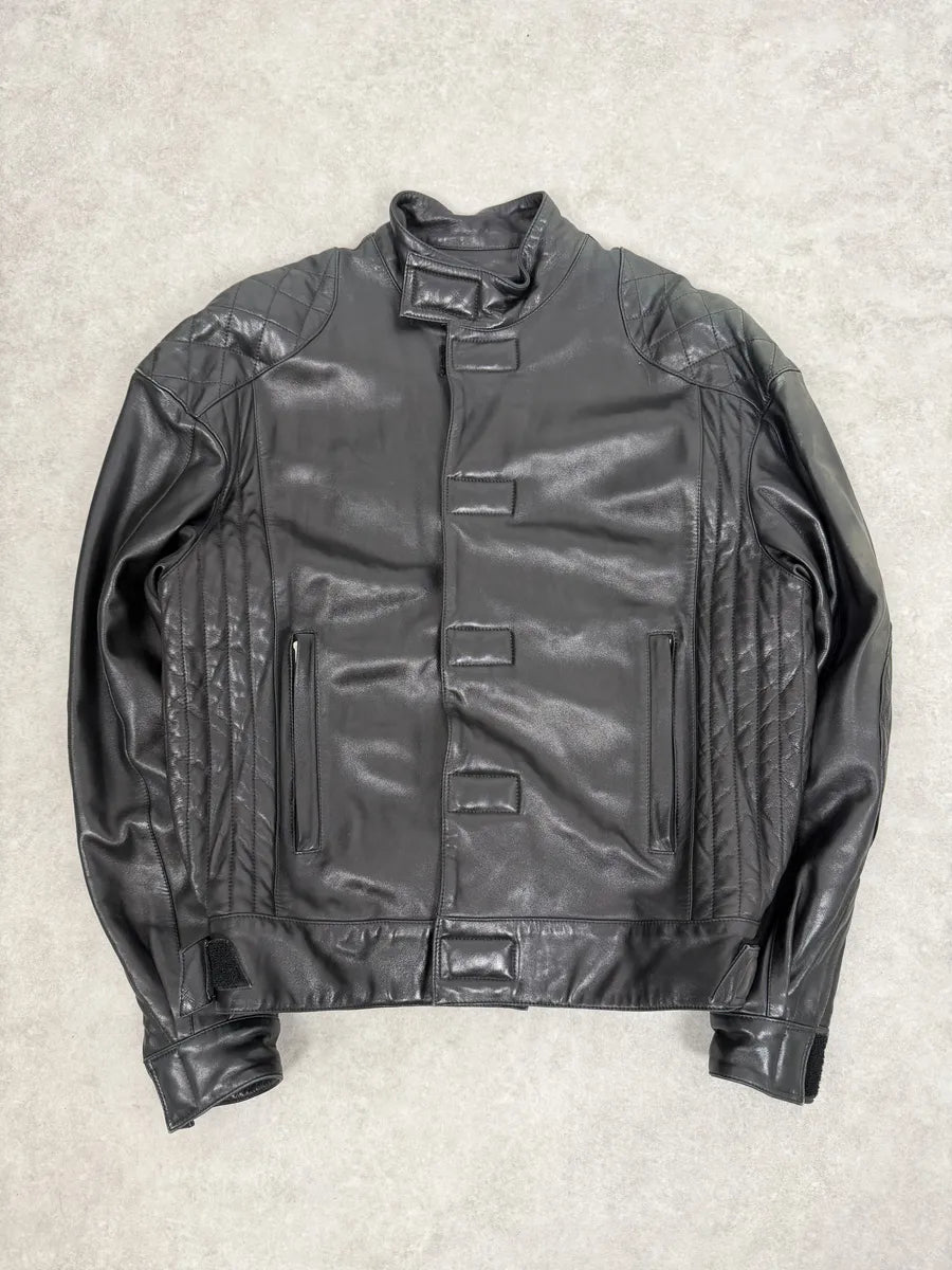 1990s Claude Montana Black Padded Biker Leather Jacket oAYwgQP 3