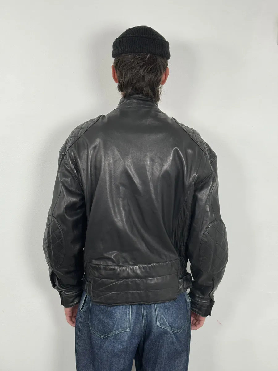 1990s Claude Montana Black Padded Biker Leather Jacket oAYwgQP 5