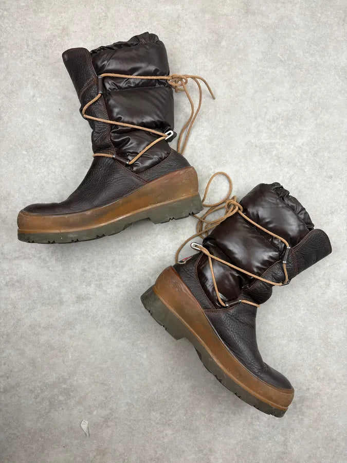 Moncler Brown Puffer High Leather Boots mMFgJJX 4