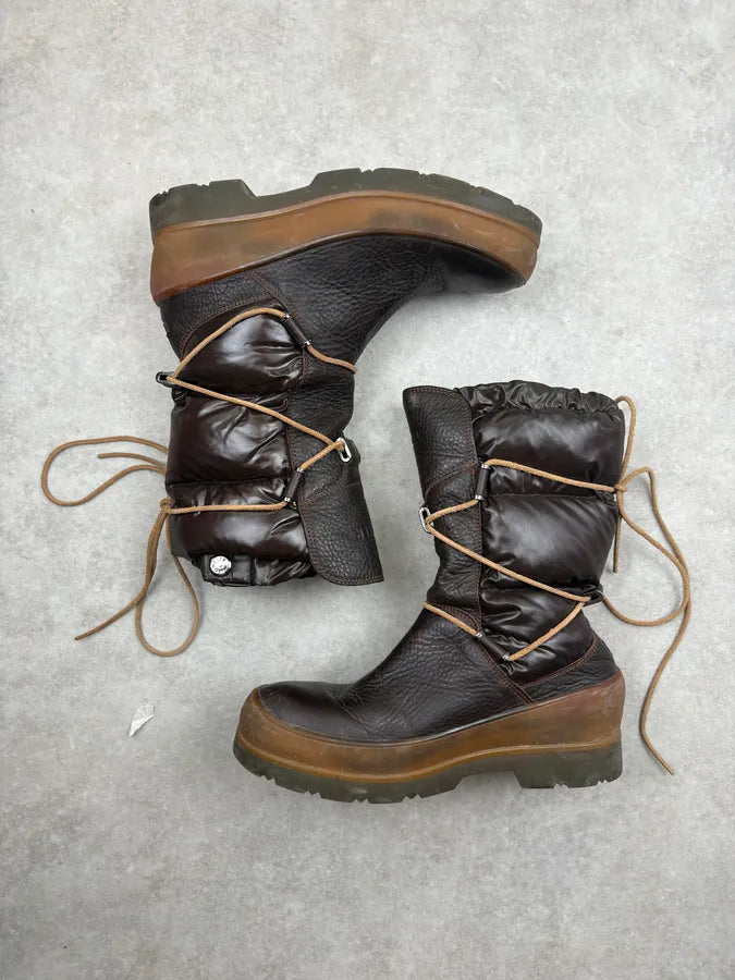 Moncler Brown Puffer High Leather Boots mMFgJJX 2