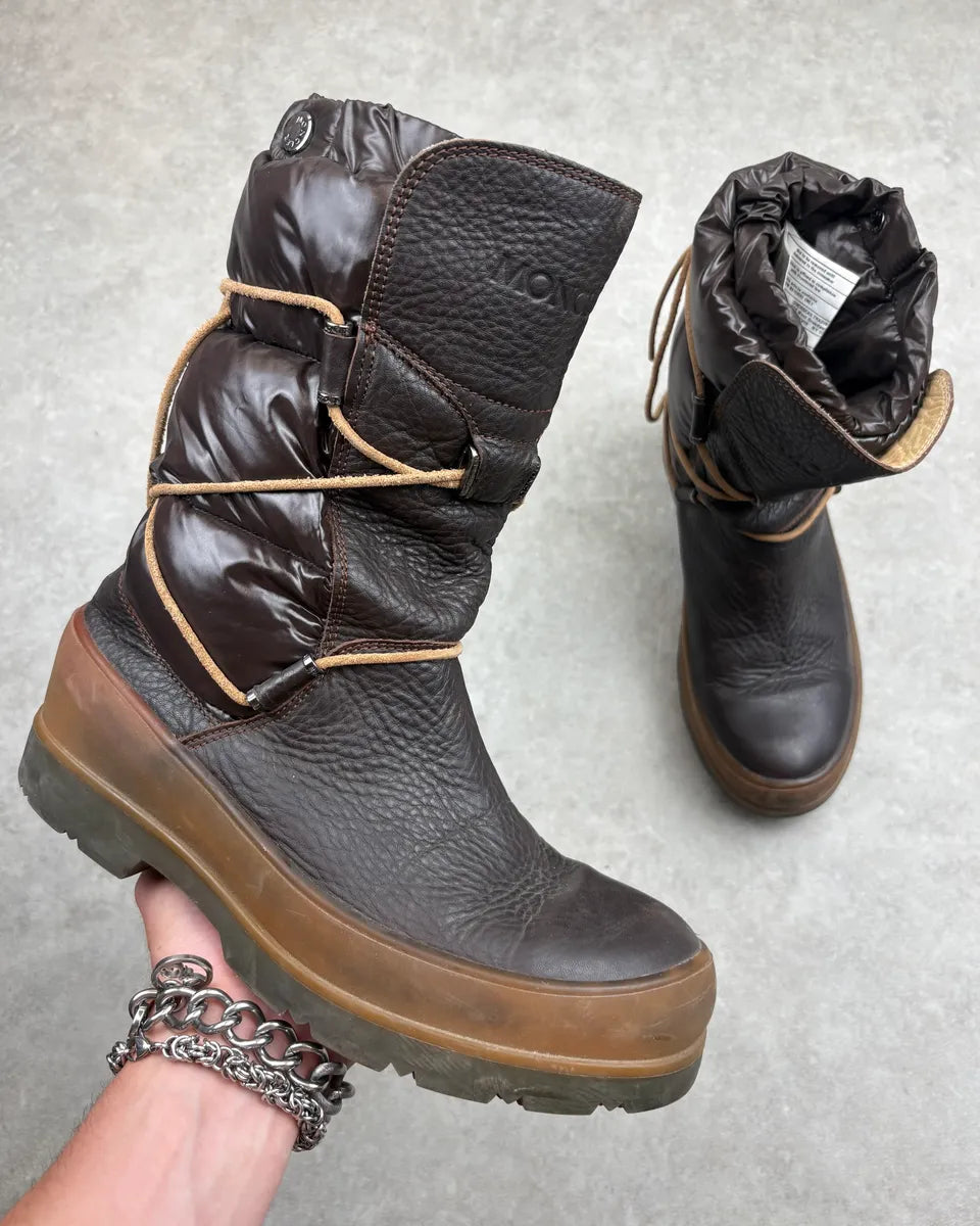 Moncler Brown Puffer High Leather Boots mMFgJJX 0
